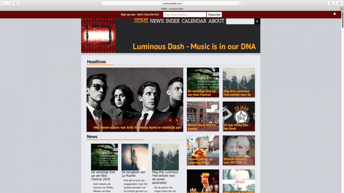 Homepagina van de website Luminous Dash